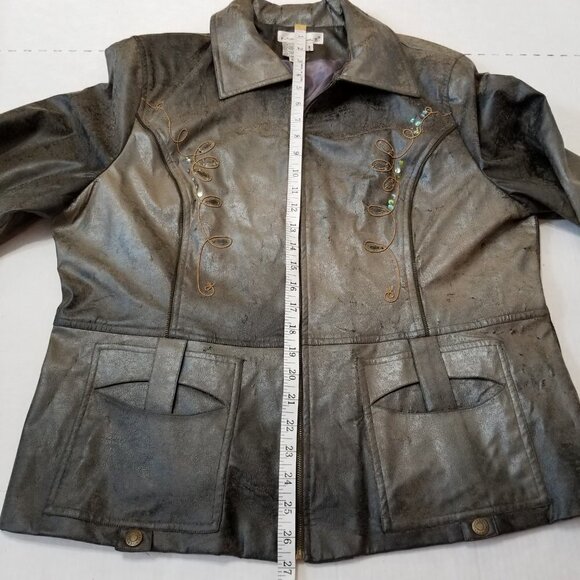 MATTINA T Vegan Leather Jacket Womens 18 Burnished Bronze sequins Full‎ zip Edgy - Picture 7 of 10